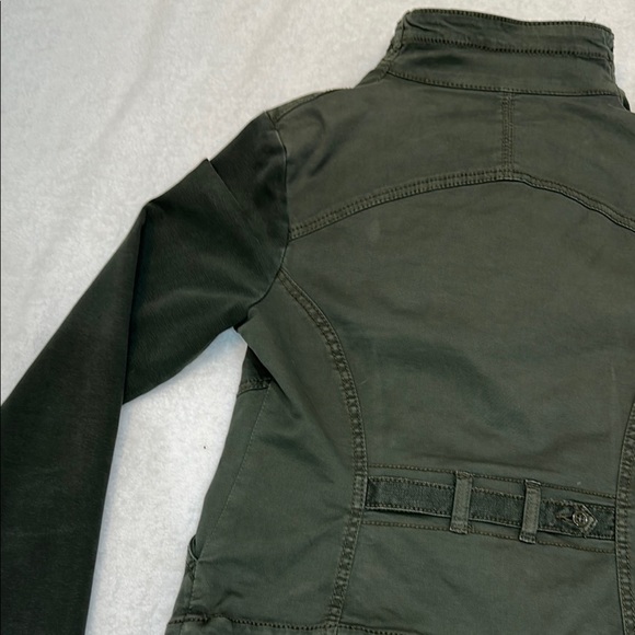 Anthropologie By Marrakech Utility  Green Cream Removable Sherpa Collar Jacket - Picture 13 of 16